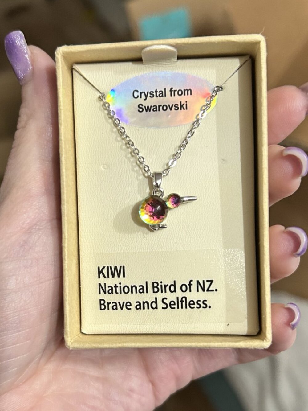 Kiwicraft Swarovski Crystal Kiwi Bird Pendant Necklace NIB